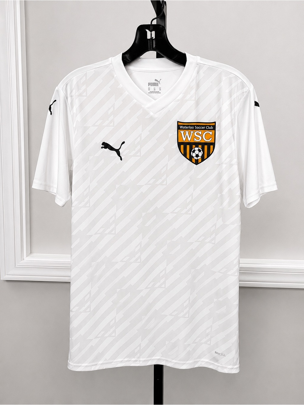 Puma Men’s White Soccer Jersey with Black Logo and Gold Crest